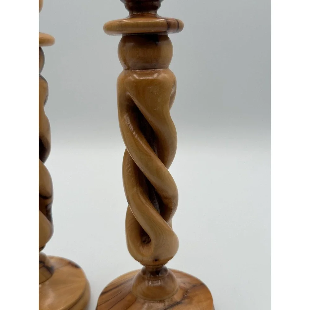 Handmade Olive Wood Candle Holders Craft 9